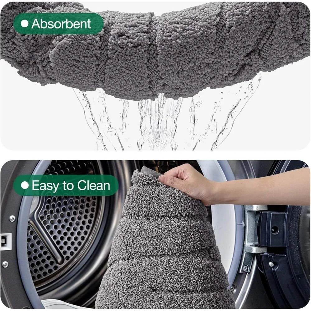 Grey Wavy Textured Microfiber Bath Mat Non-Slip Absorbent Rug 24x43in
